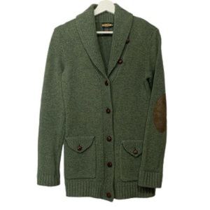 Ralph Lauren Rugby 100% Shetland Wool Cardigan with Suede Elbow Patches